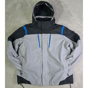 Tek Gear Mens Large Gray Black Blue‎ Insulated Hooded Ski Jacket Winter Coat